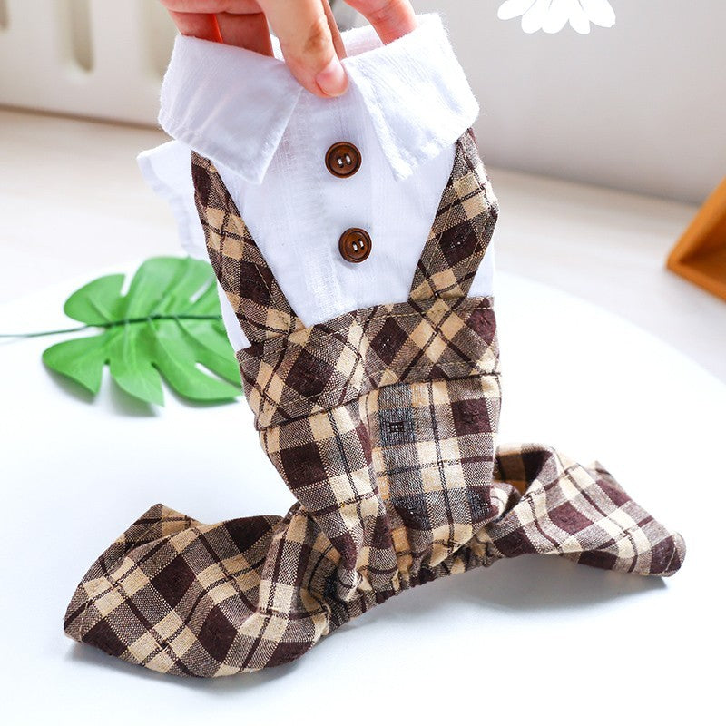 HKM-789651 Coffee Lattice Dog and Cat Suspenders Skirt, Polyester, Snap-On Style, Multiple Sizes Available