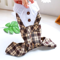 HKM-789651 Coffee Lattice Dog and Cat Suspenders Skirt, Polyester, Snap-On Style, Multiple Sizes Available