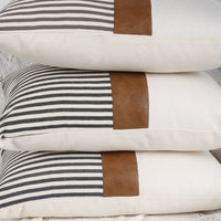 HKM-789907 PU Leather and Canvas Stripe Pillowcase for Sofa and Car - 45x45 cm, Multiple Color Options