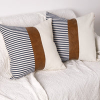 HKM-789907 PU Leather and Canvas Stripe Pillowcase for Sofa and Car - 45x45 cm, Multiple Color Options