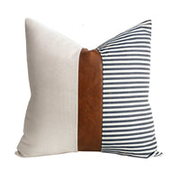 HKM-789907 PU Leather and Canvas Stripe Pillowcase for Sofa and Car - 45x45 cm, Multiple Color Options