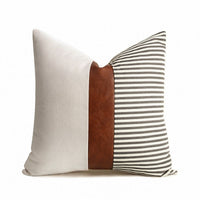HKM-789907 PU Leather and Canvas Stripe Pillowcase for Sofa and Car - 45x45 cm, Multiple Color Options
