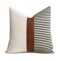 HKM-789907 PU Leather and Canvas Stripe Pillowcase for Sofa and Car - 45x45 cm, Multiple Color Options