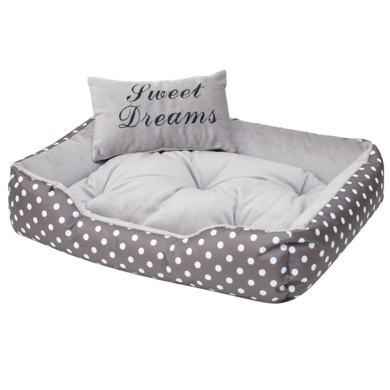 HKM-789971 Four Seasons Small Dog Bed with Matching Pillow in Polka Dot Print - Available in Rose Red, Lake Blue, Pink, and Gray