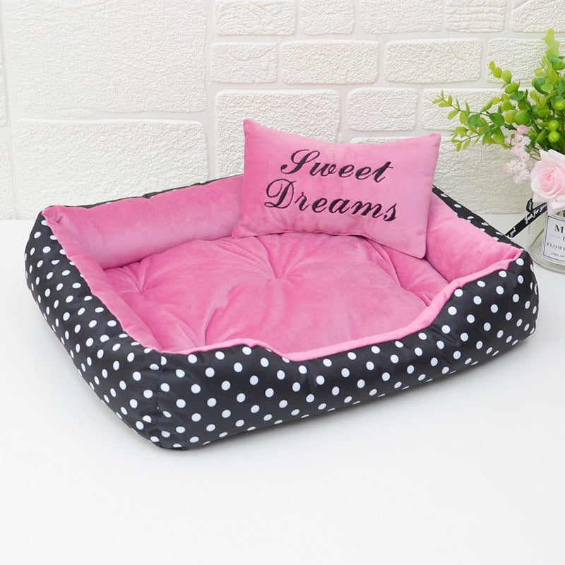HKM-789971 Four Seasons Small Dog Bed with Matching Pillow in Polka Dot Print - Available in Rose Red, Lake Blue, Pink, and Gray