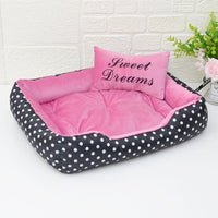 HKM-789971 Four Seasons Small Dog Bed with Matching Pillow in Polka Dot Print - Available in Rose Red, Lake Blue, Pink, and Gray