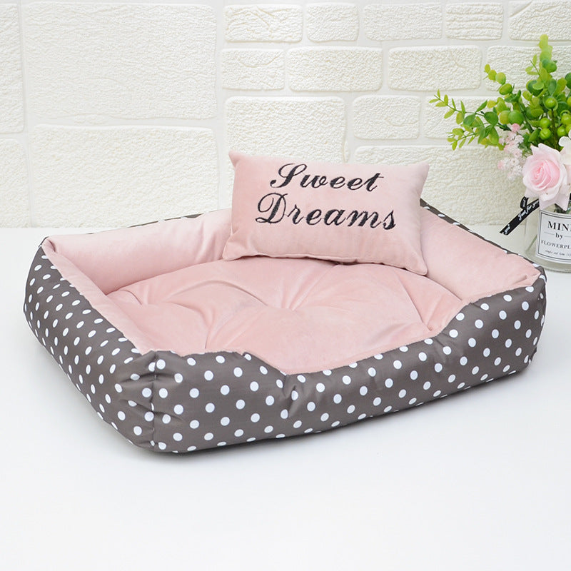 HKM-789971 Four Seasons Small Dog Bed with Matching Pillow in Polka Dot Print - Available in Rose Red, Lake Blue, Pink, and Gray