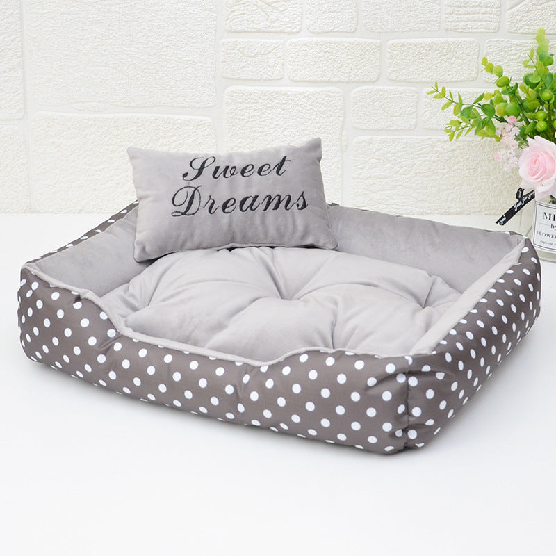 HKM-789971 Four Seasons Small Dog Bed with Matching Pillow in Polka Dot Print - Available in Rose Red, Lake Blue, Pink, and Gray