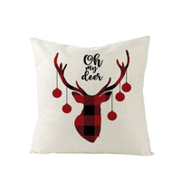 HKM-790227 Nordic Plaid Linen Cushion Cover - Christmas Design, 45x45cm, Soft PP Cotton Filling
