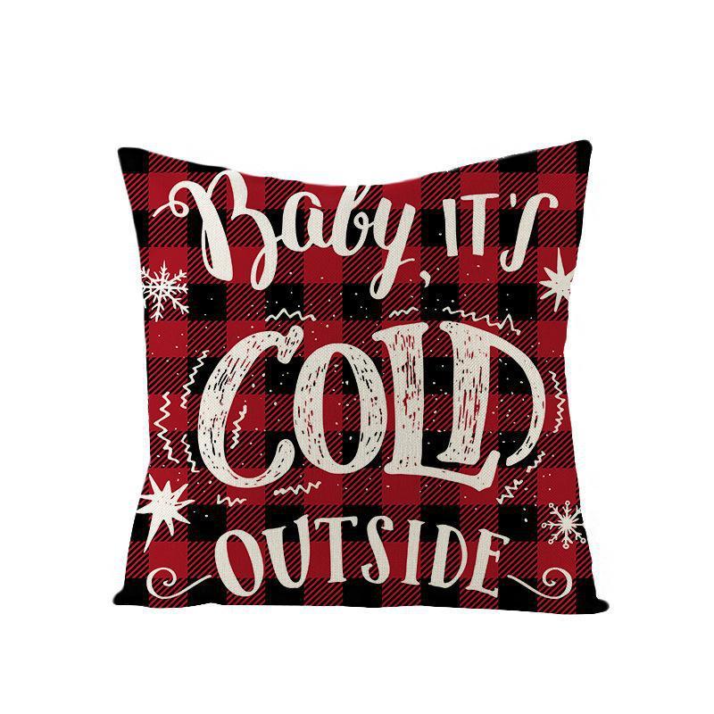 HKM-790227 Nordic Plaid Linen Cushion Cover - Christmas Design, 45x45cm, Soft PP Cotton Filling