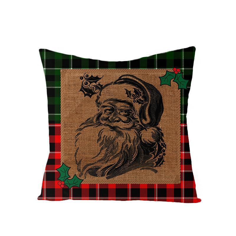 HKM-790227 Nordic Plaid Linen Cushion Cover - Christmas Design, 45x45cm, Soft PP Cotton Filling
