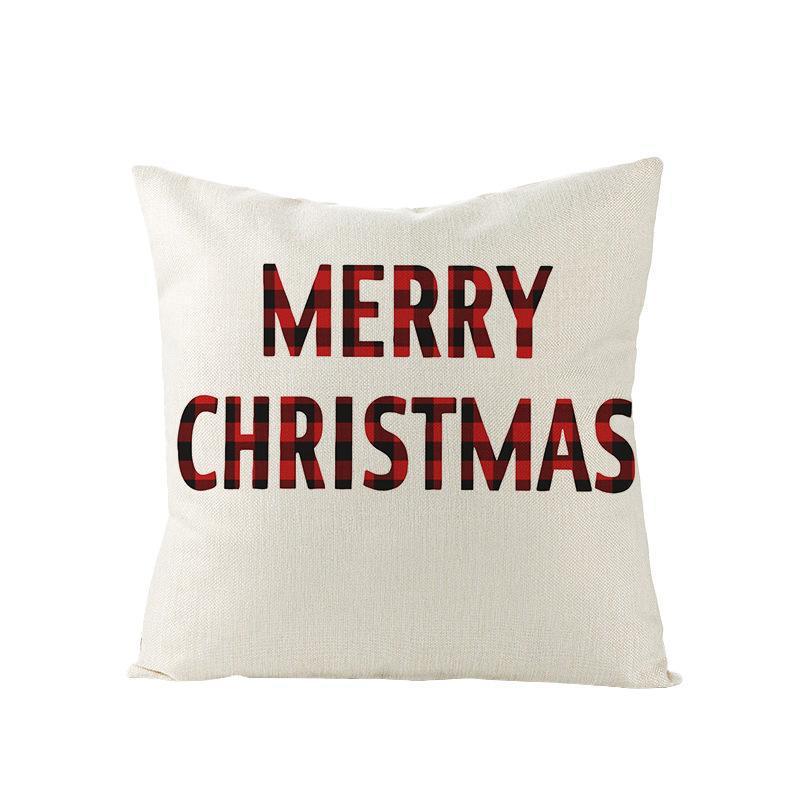 HKM-790227 Nordic Plaid Linen Cushion Cover - Christmas Design, 45x45cm, Soft PP Cotton Filling