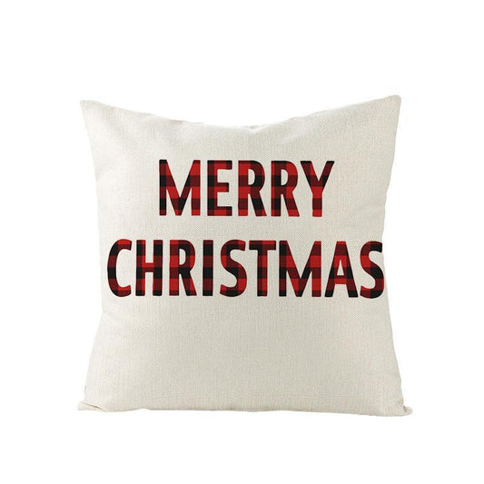 HKM-790227 Nordic Plaid Linen Cushion Cover - Christmas Design, 45x45cm, Soft PP Cotton Filling