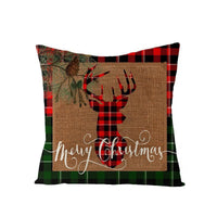 HKM-790227 Nordic Plaid Linen Cushion Cover - Christmas Design, 45x45cm, Soft PP Cotton Filling