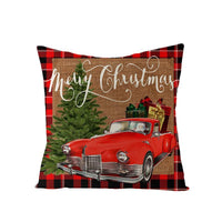 HKM-790227 Nordic Plaid Linen Cushion Cover - Christmas Design, 45x45cm, Soft PP Cotton Filling