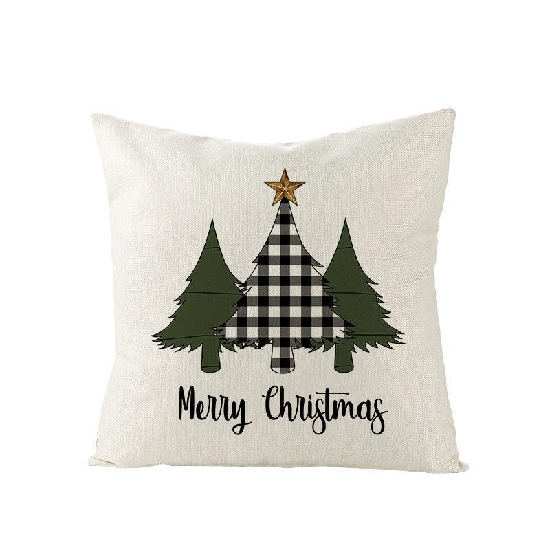 HKM-790227 Nordic Plaid Linen Cushion Cover - Christmas Design, 45x45cm, Soft PP Cotton Filling