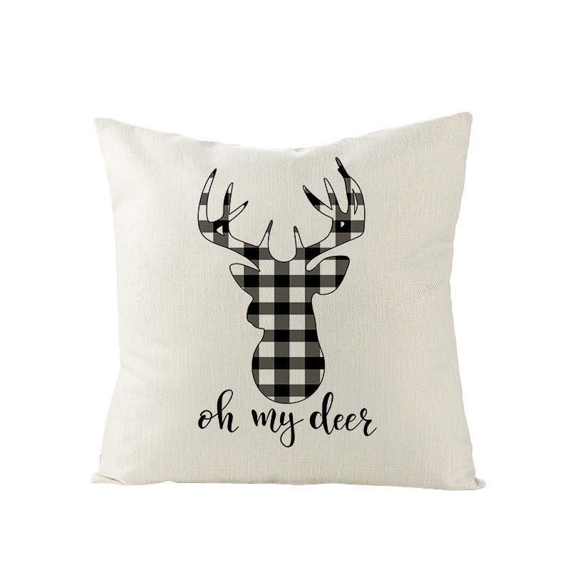 HKM-790227 Nordic Plaid Linen Cushion Cover - Christmas Design, 45x45cm, Soft PP Cotton Filling