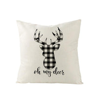 HKM-790227 Nordic Plaid Linen Cushion Cover - Christmas Design, 45x45cm, Soft PP Cotton Filling