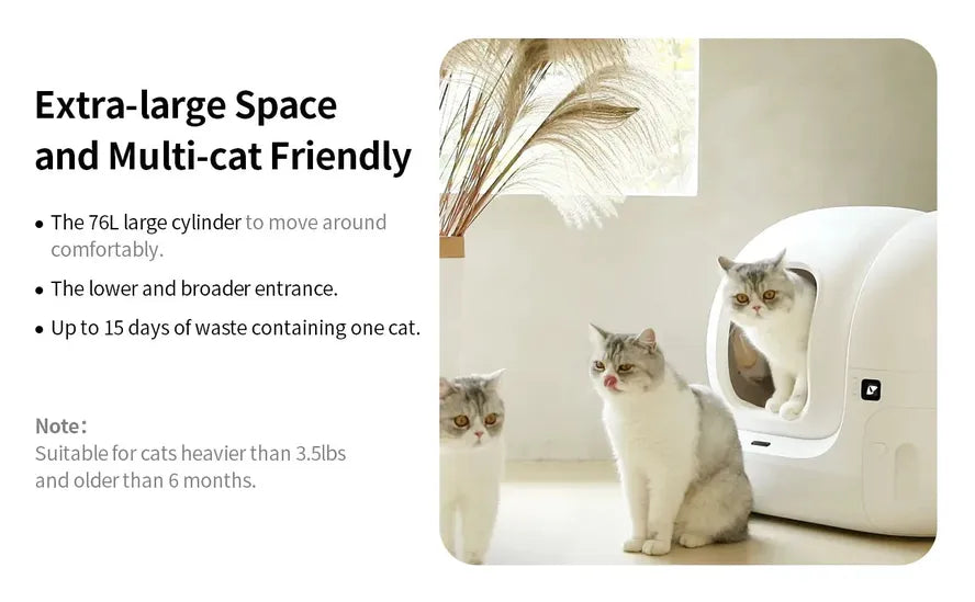 KTX-790291 Automatic Self-Cleaning Cat Litter Box with App Control, 7L Waste Capacity, White