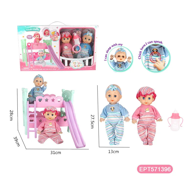 HKM-790483 11.5 Inch Doll Crib with Accessories for Educational Play, Fits Baby Dolls, Ideal for Ages 2-4