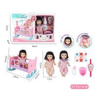 HKM-790483 11.5 Inch Doll Crib with Accessories for Educational Play, Fits Baby Dolls, Ideal for Ages 2-4