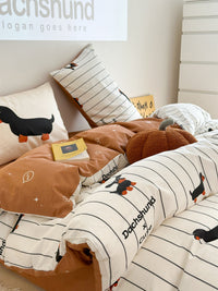 HKM-790675 Cartoon Puppy Striped Four-Piece Cotton Bedding Set for Various Bed Sizes