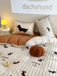 HKM-790675 Cartoon Puppy Striped Four-Piece Cotton Bedding Set for Various Bed Sizes
