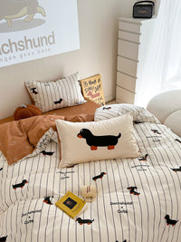 HKM-790675 Cartoon Puppy Striped Four-Piece Cotton Bedding Set for Various Bed Sizes