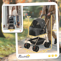 HKM-790867 3-in-1 Foldable Pet Stroller with Detachable Carrier, Storage Basket, and Cupholder for Miniature Dogs - Gray