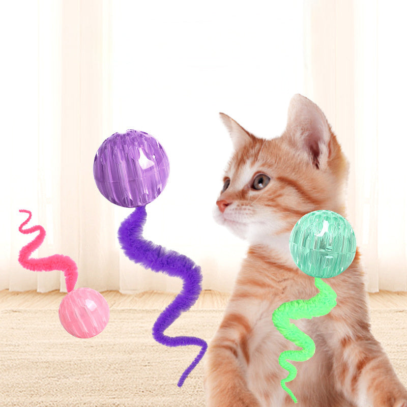 HKM-790867 Interactive Bouncy Ball Cat Toy with Tail for Indoor Play and Mental Stimulation