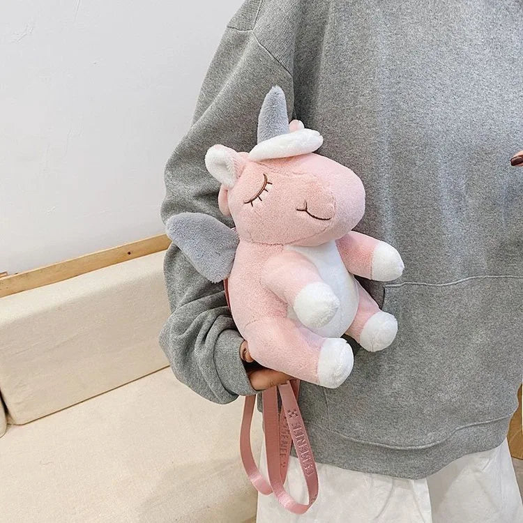 KTX-790931 Kawaii Pink Horse Plush Backpack for Kids - Soft Stuffed Toy with Versatile Design