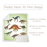 HKM-790995 Dinosaur Family Sherpa Fleece Throw Blanket - Soft, Warm, Breathable, 50x60 & 60x80, Perfect for All Seasons