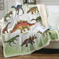HKM-790995 Dinosaur Family Sherpa Fleece Throw Blanket - Soft, Warm, Breathable, 50x60 & 60x80, Perfect for All Seasons