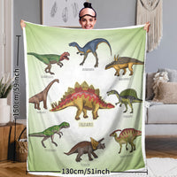 HKM-790995 Dinosaur Family Sherpa Fleece Throw Blanket - Soft, Warm, Breathable, 50x60 & 60x80, Perfect for All Seasons