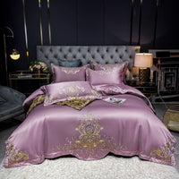 HKM-790995 Solid Embroidered Satin Cotton Bedding Set with Quilt Cover and Pillowcases