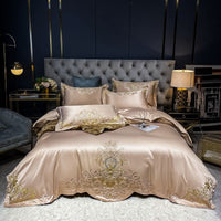 HKM-790995 Solid Embroidered Satin Cotton Bedding Set with Quilt Cover and Pillowcases
