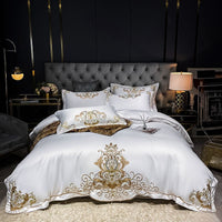 HKM-790995 Solid Embroidered Satin Cotton Bedding Set with Quilt Cover and Pillowcases