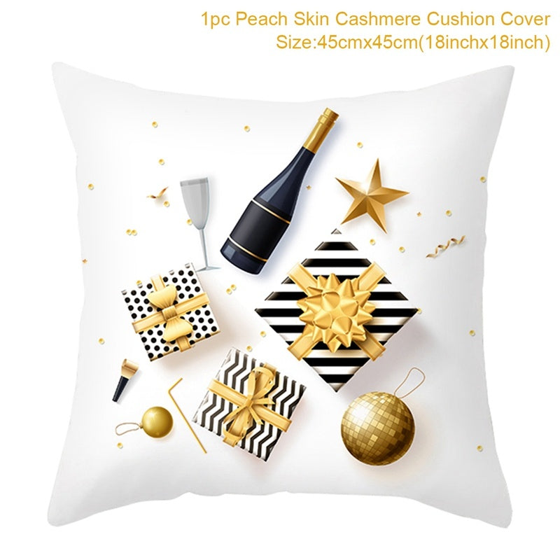 HKM-791379 Christmas Cartoon Series Throw Pillow Cushion Cover - 45x45cm Polyester Linen, Mixed Colors