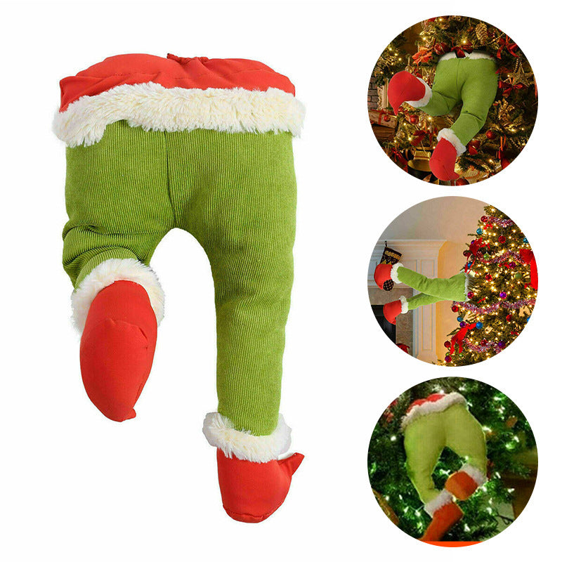 HKM-791443 Green Cloth Prosthetic Leg Ornament for Christmas Tree Decoration, 40x20x10cm