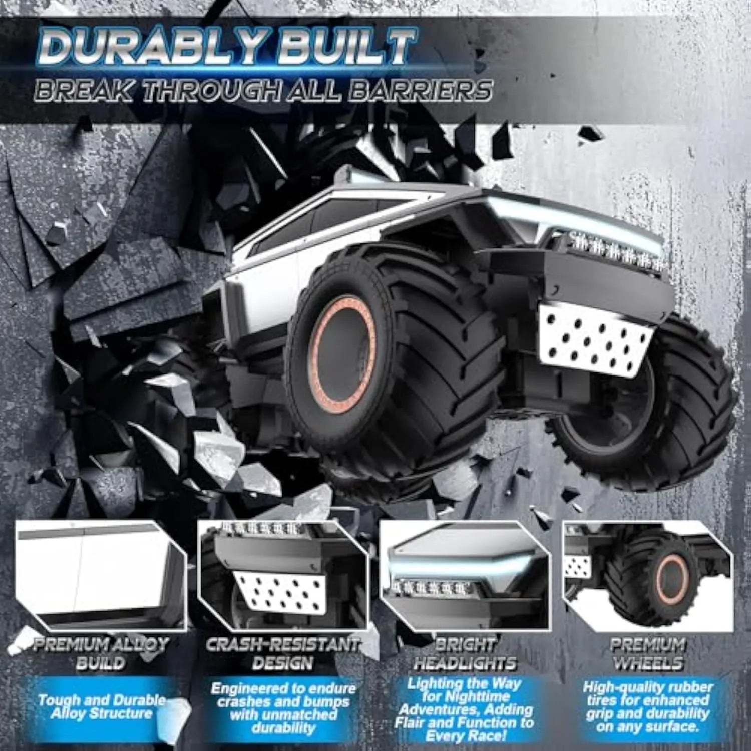 HKM-791507 Large-Scale Remote Control Cyber Truck with Lights and Music, 1:12 Scale, Off-Road Capability