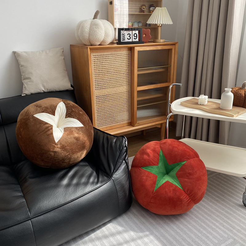 HKM-791891 Modern Minimalist Thick Round Pillow with Plant and Flower Design – Available in Tomato, Mushroom, and Persimmon Colors, 45cm