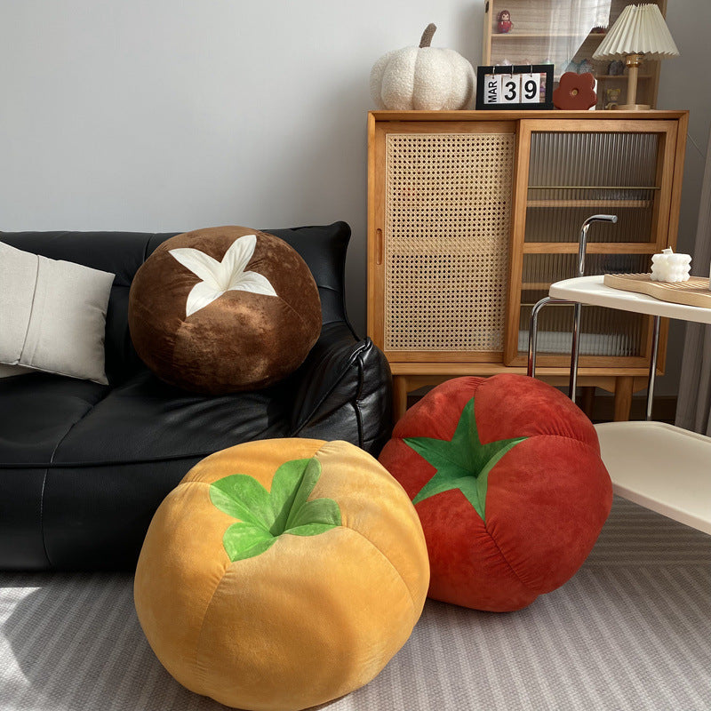 HKM-791891 Modern Minimalist Thick Round Pillow with Plant and Flower Design – Available in Tomato, Mushroom, and Persimmon Colors, 45cm