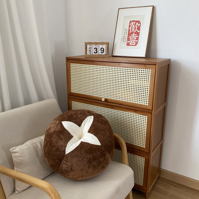HKM-791891 Modern Minimalist Thick Round Pillow with Plant and Flower Design – Available in Tomato, Mushroom, and Persimmon Colors, 45cm