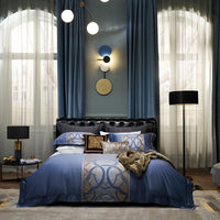 HKM-792147 Jacquard Cotton Four-Piece Bedding Set with Floral Design in Standard and Plus Sizes