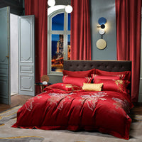 HKM-792147 Jacquard Cotton Four-Piece Bedding Set with Floral Design in Standard and Plus Sizes
