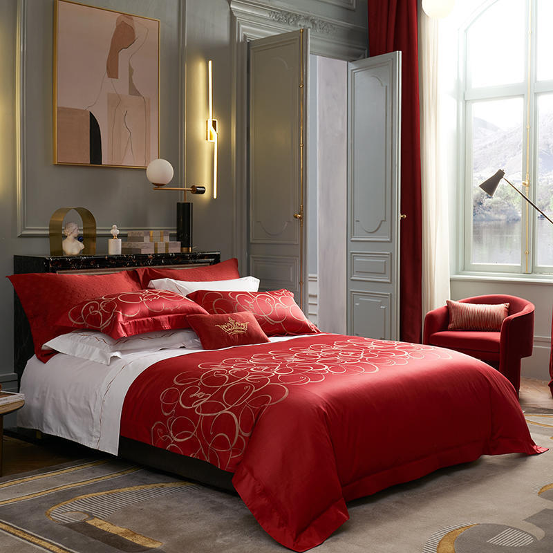 HKM-792147 Jacquard Cotton Four-Piece Bedding Set with Floral Design in Standard and Plus Sizes