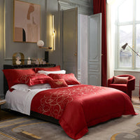 HKM-792147 Jacquard Cotton Four-Piece Bedding Set with Floral Design in Standard and Plus Sizes