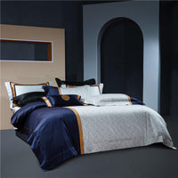 HKM-792147 Jacquard Cotton Four-Piece Bedding Set with Floral Design in Standard and Plus Sizes