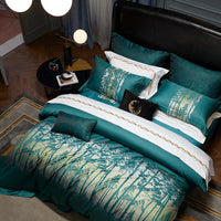 HKM-792147 Jacquard Cotton Four-Piece Bedding Set with Floral Design in Standard and Plus Sizes