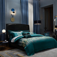 HKM-792147 Jacquard Cotton Four-Piece Bedding Set with Floral Design in Standard and Plus Sizes